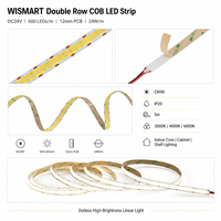 WISMART Bande LED COB double rangée 24V 600 LED/m 12mm 24W/m 5m CRI90 IP20 Haute luminosité Lumière sans points 3000K 4000K 6000K pour éclairage encastré