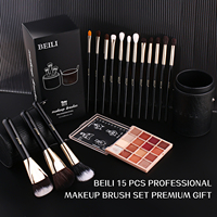 BEILI Eco Friendly logo personnalisé impression pinceau ensemble fond de teint maquillage véritable manche en bois sourcils techniques maquillage pinceau ensemble