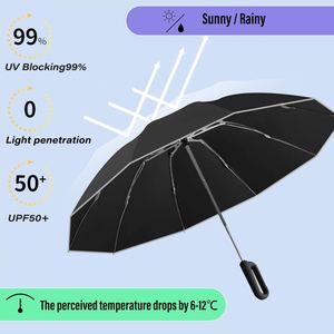 Factory Price Cheap High Quality 23Inch 10Ribs Automatic Ring Buckle Strong <b>Windproof</b> Travel 3 Folding Custom <b>Umbrella</b> - Product Image 2