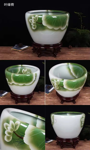 Lavabos de comptoir flottants en céramique moderne pot de lavabo pour salle de bain pour projet d'hôtel à fleurs vertes - Product Image 3