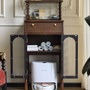 Retro Solid Wood Storage <b>Cabinet</b> With Robotic Vacuum Compartment Living Room Multifunction Display <b>Cabinet</b> - Product Image 4