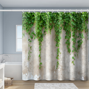 Rideau de Douche en Polyester Imprimé Numérique Motif Lierre Vert, Rideau de Salle de Bain Imperméable, Impression Personnalisée, Vente en Gros, Moderne - Product Image 5