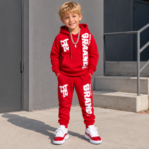 Conjuntos de Ropa para Niños con Logotipo Personalizado al por Mayor, Sudadera con Capucha de Algodón con Estampado Puff, Pantalones Deportivos y Sudadera con Capucha Vintage, Chándal para Niños - Product Image 1