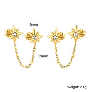 Boucles d'oreilles tendance en acier inoxydable pour femme, plaquées or 18 carats, géométriques, pendantes, avec chaîne à maillons et zircon - Product Image 2