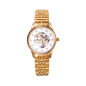 Reloj Mecánico Automático de Lujo para Mujer |   Reloj de pulsera para mujer con esfera dorada y diseño de esqueleto, resistente al agua - Product Image 3