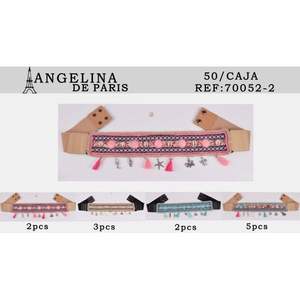 Ceinture en tissu brodé Angelina De Paris avec pompons et breloques, 50 par boîte, Réf. 70052 2 - Product Image 3