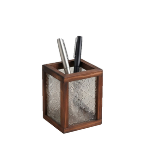 Organizador de Escritorio Multifuncional de Madera Maciza con Vidrio Grabado con Diseño de <span class=keywords><strong>Begonia</strong></span>, Caja de Almacenamiento para Brochas de Maquillaje, Estilo Retro - Product Image 5