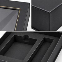 Boîte cadeau rigide Tengcai noir mat à fermeture magnétique avec fenêtre dorée et insert en mousse personnalisé pour cosmétiques, bijoux et montres (vente en gros)