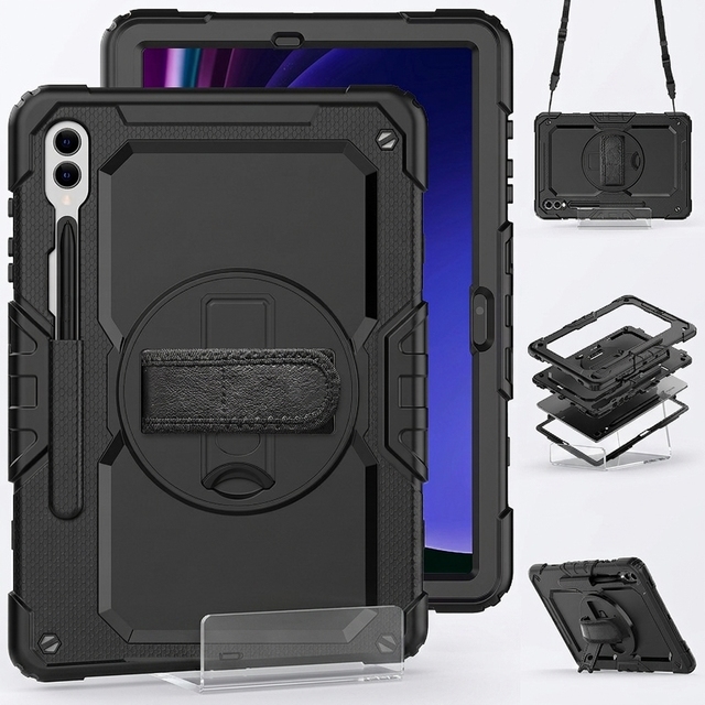 Factory Stock Rugged Silicone PC Hand Strap with Stand Shoulder Strap for Samsung Galaxy Tab S9 Plus S10 Plus 12.4inch