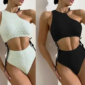 2023 Sommer aktive zweiteilige Damen-Bade bekleidung mit tiefem V-Ausschnitt, seitlich aus geschnittener Monokini-Badeanzug mit hoher Taille