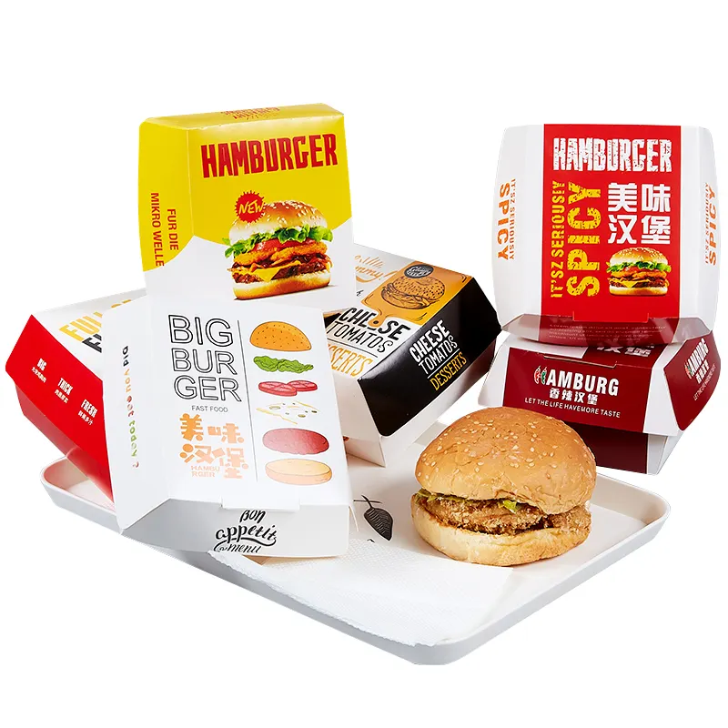 Boîte à hamburger en papier kraft avec logo imprimé jetable pour l'emballage Boîte chaude de qualité alimentaire rapide à emporter à emporter