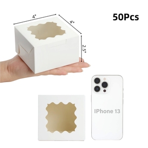 Boîtes à biscuits blanches avec fenêtre 4x4x2.5 pouces Boîtes de boulangerie avec autocollants pour biscuits Friandises Desserts Fraises enrobées de <span class=keywords><strong>chocolat</strong></span> - Product Image 4