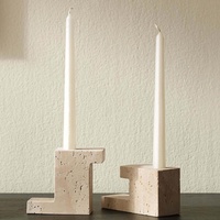 Porte-bougie en travertin texturé WeiVibe, design sculptural, support pour bougie conique, décoration artistique pour la maison, centre de table