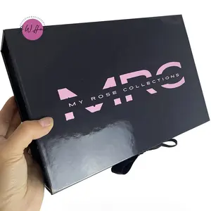 弓付き無料高品質ウィッグ包装ボックス用サテンインサート付きカスタム高級カードボードボックス