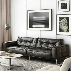 Ensemble de canapés sectionnels en <span class=keywords><strong>cuir</strong></span> <span class=keywords><strong>noir</strong></span> pur de style américain minimaliste, luxe léger, <span class=keywords><strong>canapé</strong></span> 3 places, rétro, rangée droite, canapés de salon - Product Image 3