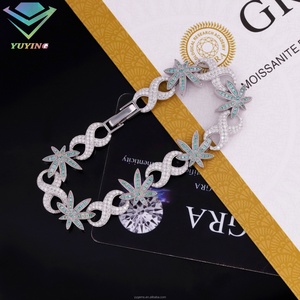 Nouveau bracelet en diamant de style feuille à lien infini, testeur de diamant, bijoux hip-hop S925, bracelet cubain en moissanite verte - Product Image 2