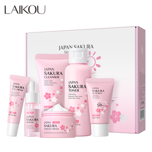 Set de Cuidado Facial Laikou <span class=keywords><strong>Japan</strong></span> Sakura de 6 Piezas con Protector Solar Spf50 Pa+++ Bloqueador Solar para Uso Diurno y Nocturno, Suero Facial y Crema - Product Image 1