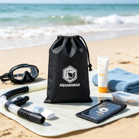 Sac de rangement en nylon noir avec logo imprimé sur mesure, sac de rangement en nylon polyester avec fermeture à glissière