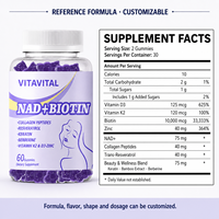 Gomitas de NAD+ y Biotina con Péptidos de Colágeno, Resveratrol y Queratina para Apoyo de Belleza y Energía, Suplemento OEM de Marca Privada