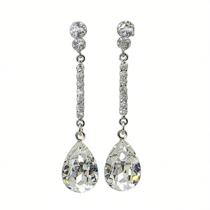 Pendientes colgantes de cristal Swarovski chapados en oro blanco con forma de gota de agua, joyería clásica de boda para mujer E1951 - Product Image 1