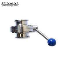 Pegangan 304 316L Dn150 250 300 6 "Clamped/berulir/lasan Tri Clamp Ferrule Stainless Steel sanitasi butterfly Valve