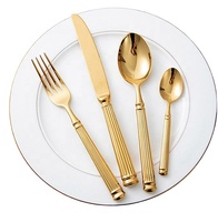 Ensemble de couverts de luxe moderne 4 pièces en acier inoxydable 18/10 Royal avec manche colonne romaine, couteau de table, fourchette et cuillère lourdes