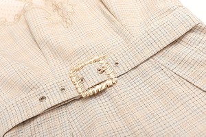 <span class=keywords><strong>Tuta</strong></span> da donna estiva a vita alta <span class=keywords><strong>Beige</strong></span> Skinny con Plaid in Nylon traspirante e manica a bolle comoda e alla moda - Product Image 5