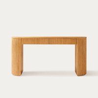 Console d'entrée autoportante en chêne rainuré en forme de U, design à extrémités arrondies, tiroir frontal, bois naturel, pour la maison de rêve