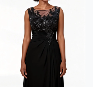 <span class=keywords><strong>Abiti</strong></span> da Cerimonia Blu Navy con Paillettes in Chiffon per Madre <span class=keywords><strong>della</strong></span> <span class=keywords><strong>Sposa</strong></span>, Linea A, <span class=keywords><strong>Taglie</strong></span> Forti, Senza Maniche, Lunghezza a Terra - Product Image 3