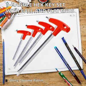 Jeu de clés hexagonales industrielles professionnelles à poignée en T, embouts à bille et à plat, tailles métriques et impériales, en acier au chrome-vanadium chromé - Product Image 2