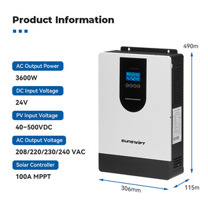 عاكس شمسي هجين 3600 واط 24 فولت بموجة جيبية نقية مع طقم بطارية للنظام الشمسي مع خصم 10٪ عرض ساخن في أفريقيا - Product Image 1