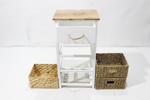 Gabinete de madera blanca de 4 niveles hecho a mano con 1 cajón y 3 cestas rectangulares para la organización del hogar - Product Image 5