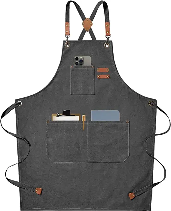 Tablier de chef en toile de coton de cuisine en denim réglable de vente chaude avec grande poche