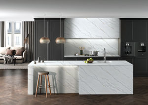 Dalles de pierre de quartz artificiel extra-blancs modernes OEM/ODM 5115 pour îlot de cuisine et plan de travail, avec épaisseur et dimensions personnalisées - Product Image 3