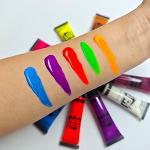สีเพ้นท์หน้าแบบเรืองแสง UV ปลอดสารพิษ ขนาด 25 มล. บรรจุในหลอดยางล้างออกได้ สำหรับผู้ใหญ่และเด็ก อุปกรณ์เพ้นท์ร่างกายสีรุ้ง - Product Image 1