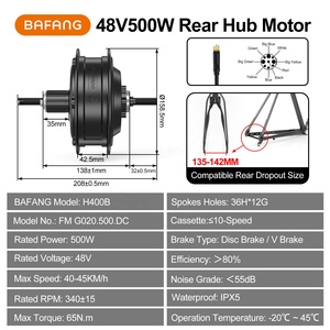 <span class=keywords><strong>Moteur</strong></span> de moyeu <span class=keywords><strong>arrière</strong></span> <span class=keywords><strong>Bafang</strong></span> G020 48V <span class=keywords><strong>500W</strong></span>, taille de dropout 135MM, <span class=keywords><strong>moteur</strong></span> de <span class=keywords><strong>roue</strong></span> DC26 pour remplacement de vélo électrique - Product Image 6