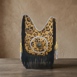 Bolso de mano de cuero doble para mujer de estilo gitano tradicional indio, forro de algodón, bolso informal con cierre de cremallera, borla de cuentas, ribete de Metal - Product Image 2