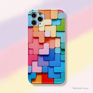 热门彩色视觉块拼图时尚适用于iPhone 14 Pro Max Cover手机外壳奢华