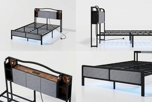 <span class=keywords><strong>Letto</strong></span> Matrimoniale in <span class=keywords><strong>Ferro</strong></span>, Struttura in Acciaio Rinforzato con Testiera e Vano Contenitore, Presa di Corrente Integrata, Facile Montaggio - Product Image 3