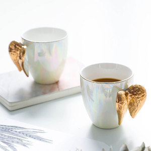 Nordic Light Luxury Style Creative Porcelain Cup Golden Edge Angel Wings Ceramic Coffee <b>Mug</b> for Wedding Gift - Product Image 2
