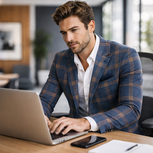 <span class=keywords><strong>Blazer</strong></span> Tweed Kotak-kotak Cetak Logo Kustom Pria Kerah Notch 2 Kancing Biru Coklat Longgar Model High Street Pakaian Bisnis Kasual - Product Image 4