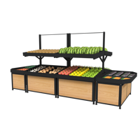 Supermarkt zware-duty roestvrijstalen displayrek voor vers fruit en groenten, multifunctioneel metalen ontwerp