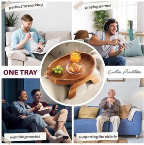 Plateau pliable personnalisé en bois avec accoudoirs, en noyer noir, à un seul niveau, pour la cuisine, le rangement alimentaire et l'utilisation sur table - Product Image 6