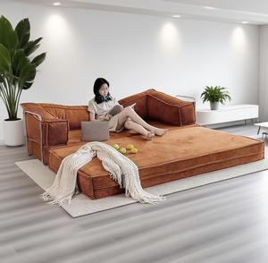 Modulares Teddy-<span class=keywords><strong>Sofa</strong></span> mit Doppelfunktion, Retro-Schlafsofa aus sandfarbenem Stoff, modernes, komprimierbares Klappsofa für kleine Wohnungen und Wohnzimmer - Product Image 6