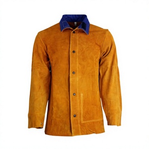 Chaqueta de Seguridad de Gamuza Naranja con Cuello Azul, Corte Regular, Resistente al Calor, para Uso en Fábrica o Taller - Product Image 1