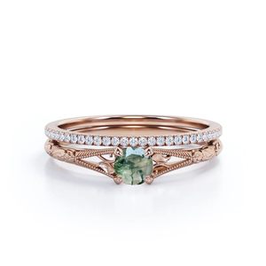 925 Sterling <b>Silver</b> Engraved 1.25 Carat Cut Dendritic Moss Agate Classic Style <b>Solitaire</b> <b>Ring</b> Gold Plated Wedding - Product Image 1