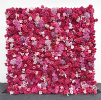 Panel latar belakang bunga dinding 3D buatan dari kain sutra warna pink mawar NINI, untuk dekorasi pernikahan dan acara pesta.