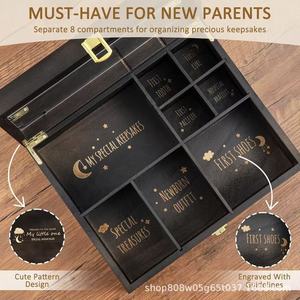 Baby Keepsake <b>Box</b> <b>Wooden</b> Storage Organizer 8 Compartments <b>For</b> Newborn Memories First Tooth <b>Shoes</b> Outfit Special Treasures - Product Image 1