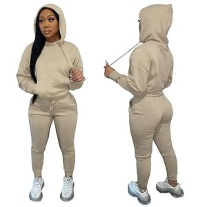 Benutzer definierte Winter Frauen Fitness Kleidung 2 Stück Mesh Baumwolle Hochwertige Langarm Baggy Casual String less Pullover Hoodies Set - Product Image 2