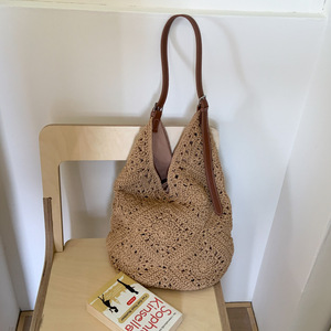 Bolso de Hombro Bohemio de Ganchillo con Patrón Calado, Parte Superior Abierta, Correa Única, Beige, Uso Diario, Fabricante de Bolsos Personalizados - Product Image 1